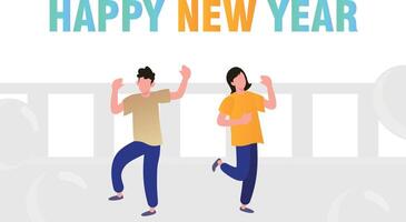 Boy and girl celebrating new year. vector