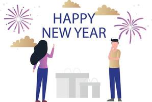 Boy and girl celebrating new year. vector