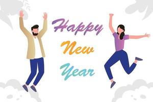 Boy and girl celebrating new year. vector