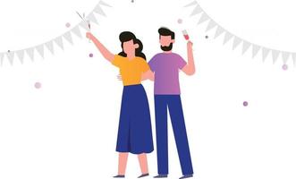 The couple is celebrating the New Year. vector