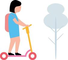 The girl is going to school on a scooty. vector