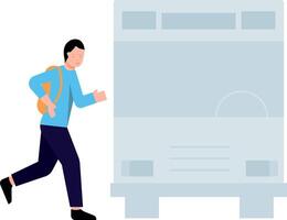 The boy is running for the school bus. vector