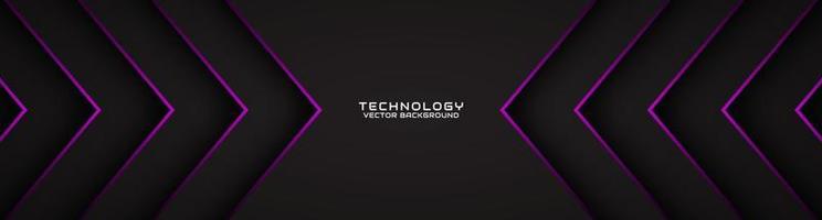 3D black techno abstract background overlap layer on dark space with purple arrow effect decoration. Modern graphic design element cutout style concept for banner, flyer, card, or brochure cover vector