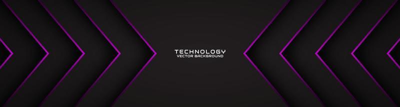 3D black techno abstract background overlap layer on dark space with purple arrow effect decoration. Modern graphic design element cutout style concept for banner, flyer, card, or brochure cover