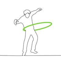 man spinning a hoop - one line drawing vector. the concept classes physical training vector