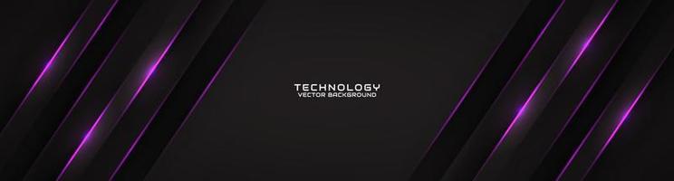 3D black techno abstract background overlap layer on dark space with purple light line effect decoration. Modern graphic design element cutout style concept for banner, flyer, card, or brochure cover vector