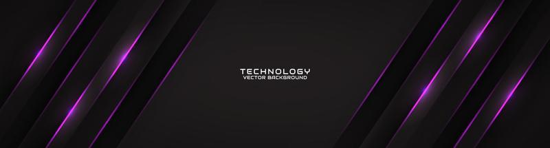 3D black techno abstract background overlap layer on dark space with purple light line effect decoration. Modern graphic design element cutout style concept for banner, flyer, card, or brochure cover