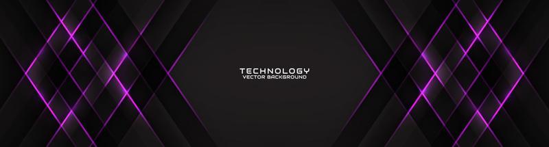 3D black techno abstract background overlap layer on dark space with purple light line effect decoration. Modern graphic design element cutout style concept for banner, flyer, card, or brochure cover