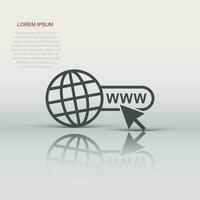 Vector go to web icon in flat style. Globe world sign illustration pictogram. WWW url business concept.