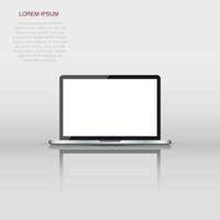 Laptop with white screen flat icon. Computer vector illustration on white background.