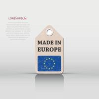 Hang tag made in Europe with flag. Vector illustration