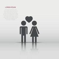 Vector man and woman with heart icon in flat style. People sign illustration pictogram. Relations business concept.