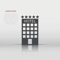 Vector hotel icon in flat style. Tower sign illustration pictogram. Hotel apartment business concept.