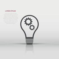 Light bulb with gear icon in flat style. Idea illustration pictogram. Lamp sign business concept. vector