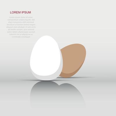 Egg icon in flat style. Eggshell sign illustration pictogram. Chicken business concept.