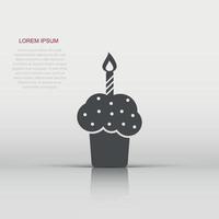 Birthday cake icon in flat style. Fresh pie muffin sign illustration pictogram. Cupcake business concept. vector