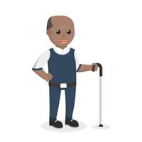 antiguo hombre africano con caminando palo diseño personaje en blanco antecedentes vector