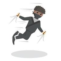 african ninja Jumping Attack With trident design character on white background vector