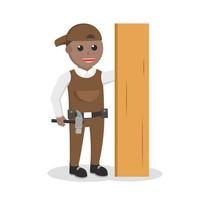 carpenter african with hammer and wood plank design character on white background vector