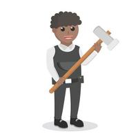 construcción trabajador africano participación trineo martillo diseño personaje en blanco antecedentes vector