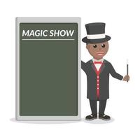 magician african with black board information design character on white background vector