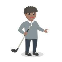 golfista hombre africano con golf palo y pelota diseño personaje en blanco antecedentes vector