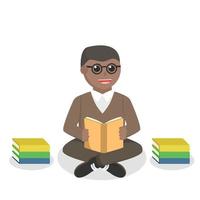 bibliotecario africano masculino leyendo diseño personaje en blanco antecedentes vector