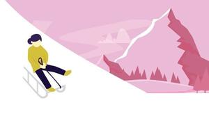 The girl is skiing on the hills. vector
