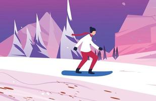 The boy is snowboarding. vector