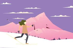The girl is skiing on the ice. vector