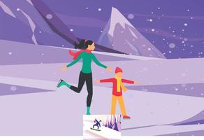 Girl and boy are ice skating. vector