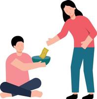 The girl is giving money to the beggar. vector