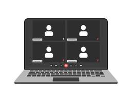 Videocall interface, video call screen icons and UI template for laptop, vector overlay. Video conference or videocall online chat mockup for laptop application with call buttons