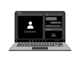 Videocall interface, video call screen icons and UI template for laptop, vector overlay. Video conference or videocall online chat mockup for laptop application with call buttons