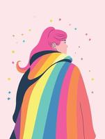 woman wearing colorful cape to represent pride day or pride month vector