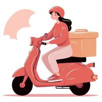 mujer conducción entrega motocicleta vector