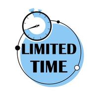 Limited time flat blue vector with alarm clock icon. Promotion symbol