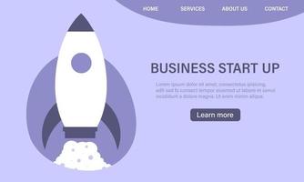 Business start up landing page with a fly rocket vector