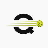 Letter Q Pickleball Logo Symbol. Pickle Ball Logotype Vector Template
