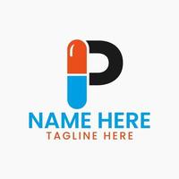 Letter P Medicine Logo Design Concept With Pile Symbol vector