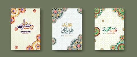 set Islamic cover background template for ramadan event and  eid al fitr event and other users.Vector illustration. vector