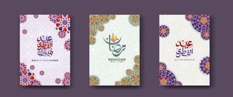 set Islamic cover background template for ramadan event and  eid al fitr event and other users.Vector illustration. vector