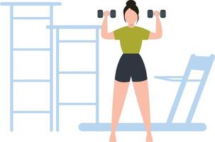 Girl exercising with dumbbells. vector