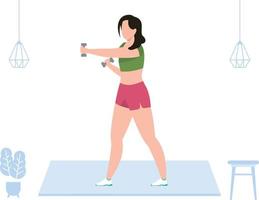 Girl exercising with dumbbells. vector