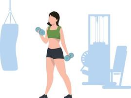 Girl exercising with dumbbells. vector