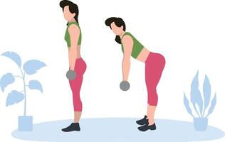 Girls exercise with dumbbells. vector