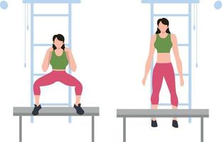 The girls is exercising with the tables. vector