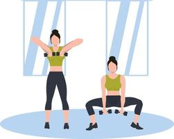 Girls exercising with dumbbells. vector