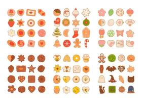 Set of cookies of various shapes isolated on a white background. Vector graphics.