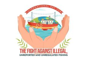 internacional día para el lucha en contra ilegal, No denunciado y desregulado pescar vector ilustración con varilla pescado en plano mano dibujado plantillas